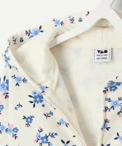 Gilet à capuche fille fleurs zippé crème