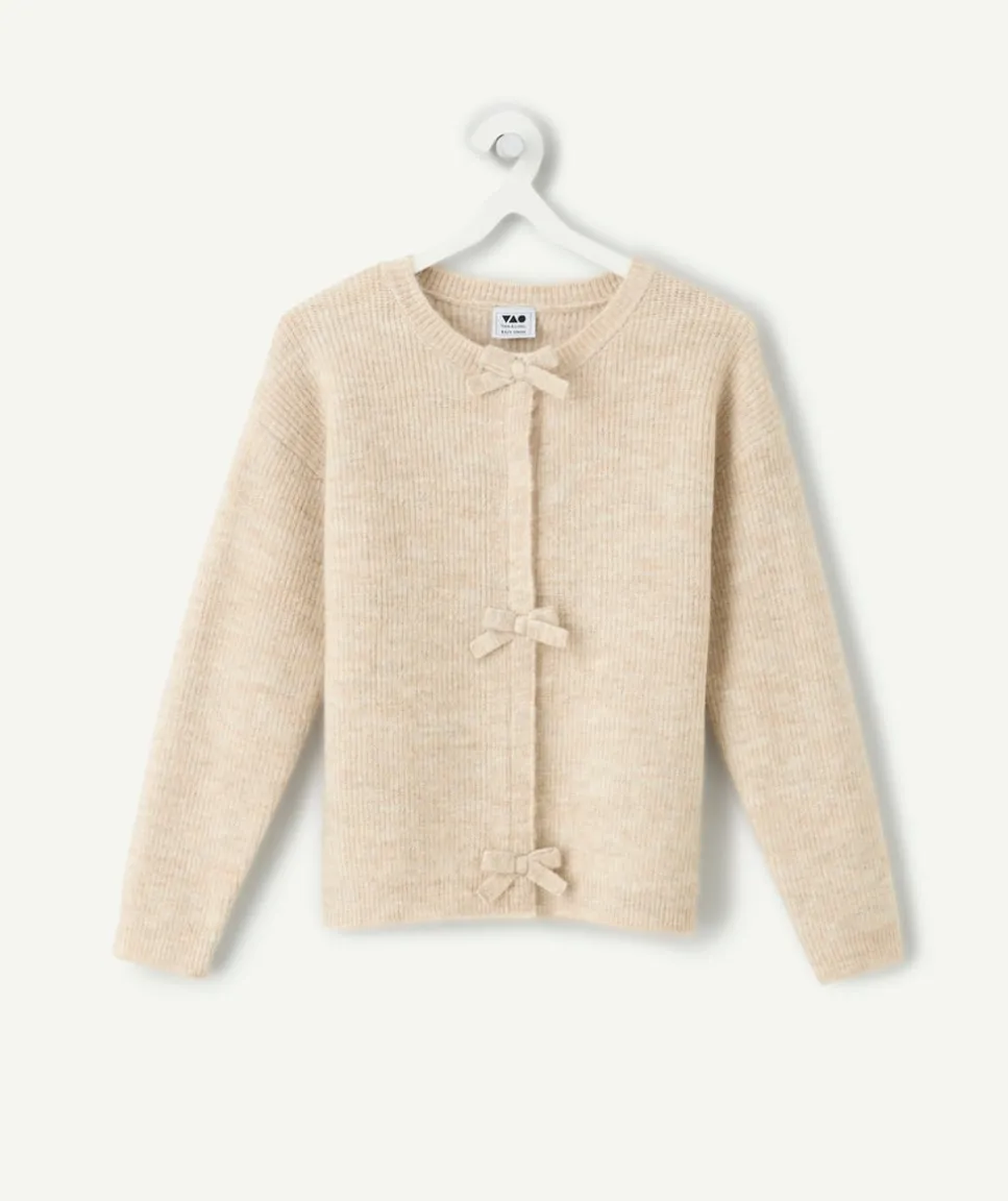 Gilet fille beige avec nœuds