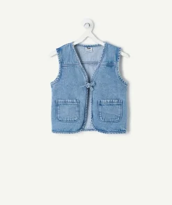 Gilet fille denim bleu