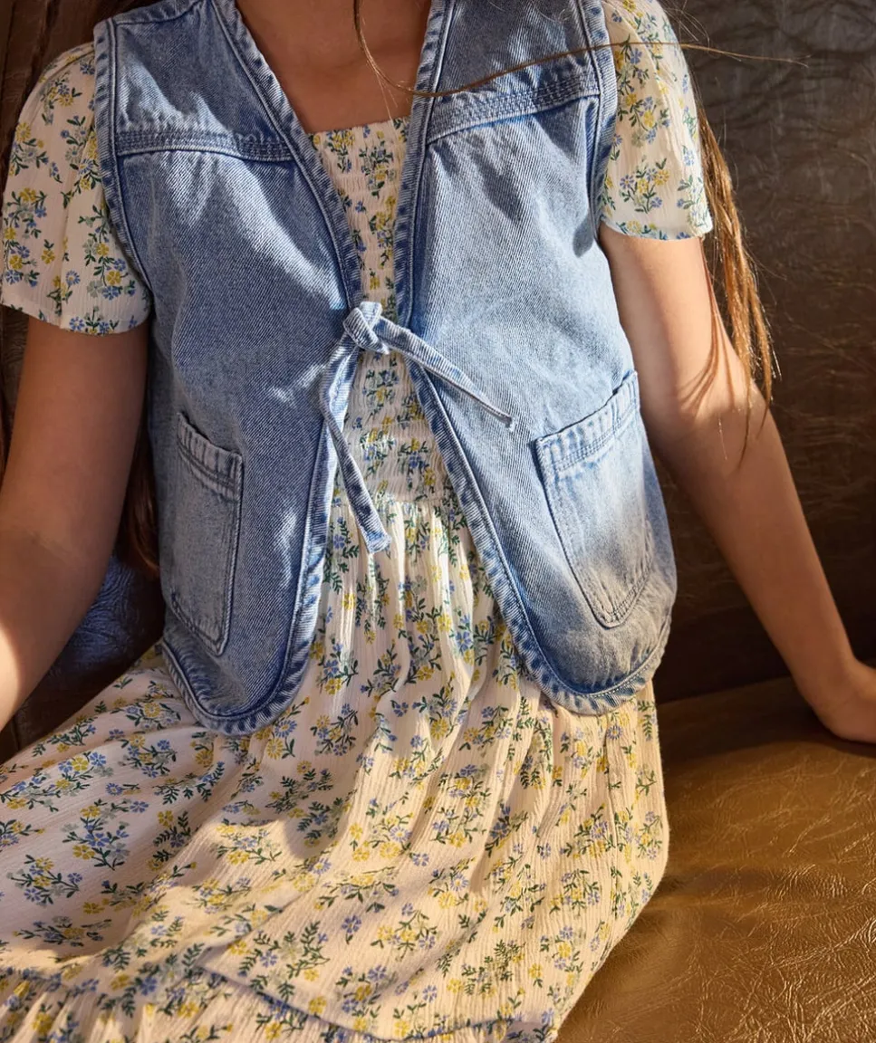 Gilet fille denim bleu