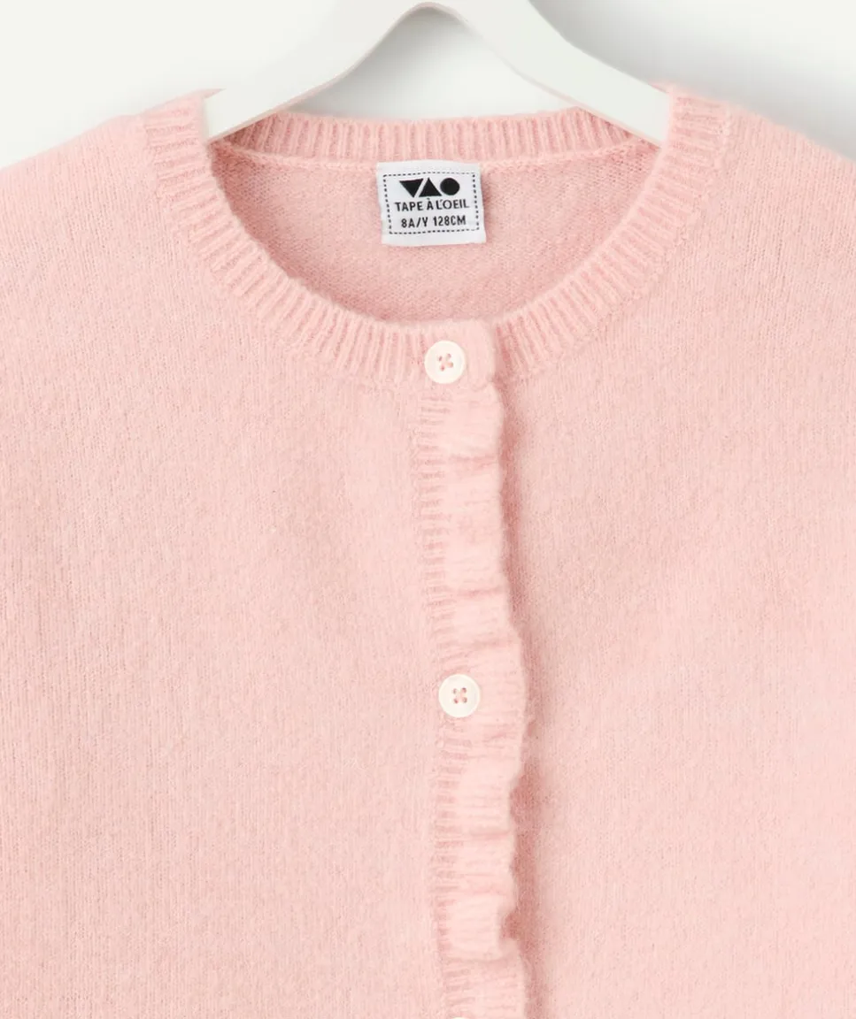 Gilet fille droit rose volantés