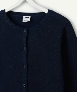 Gilet fille maille bleu marine boutonné