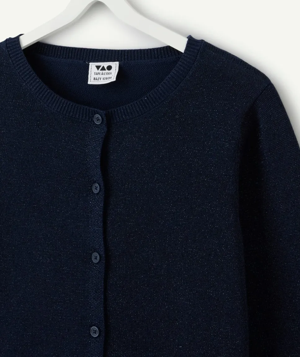 Gilet fille maille bleu marine boutonné