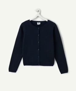 Gilet fille maille bleu marine boutonné