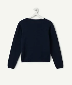 Gilet fille maille bleu marine boutonné