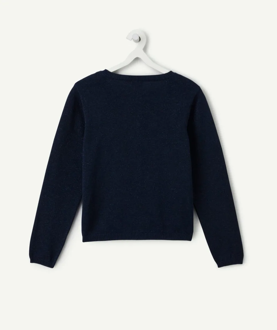 Gilet fille maille bleu marine boutonné
