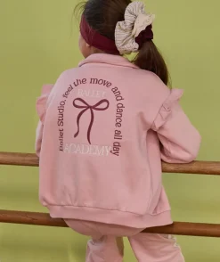 Gilet fille rose zippée col volanté