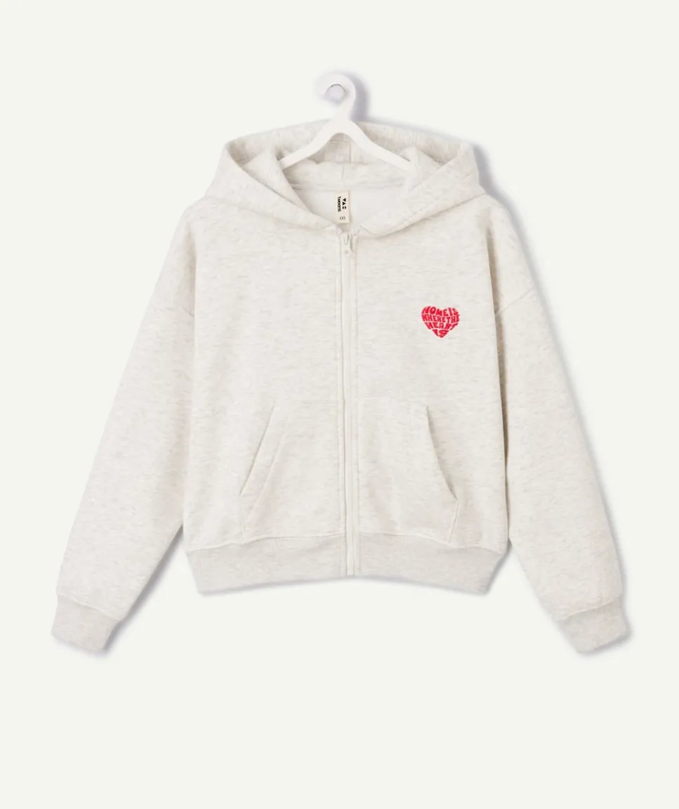 Gilet fille zippé écru imprimé