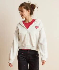 Gilet fille zippé écru imprimé