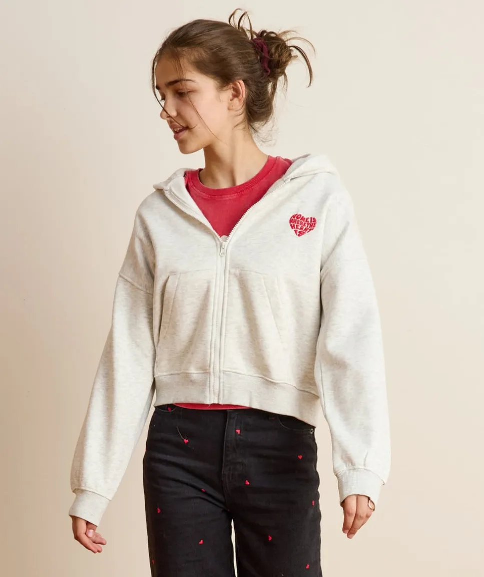Gilet fille zippé écru imprimé