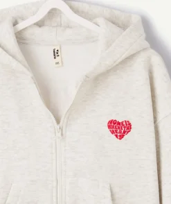 Gilet fille zippé écru imprimé