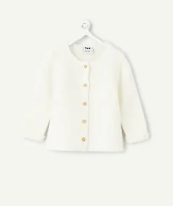 Gilet naissance fille en coton blanc