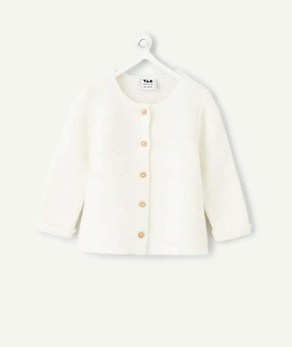 Gilet naissance fille en coton blanc