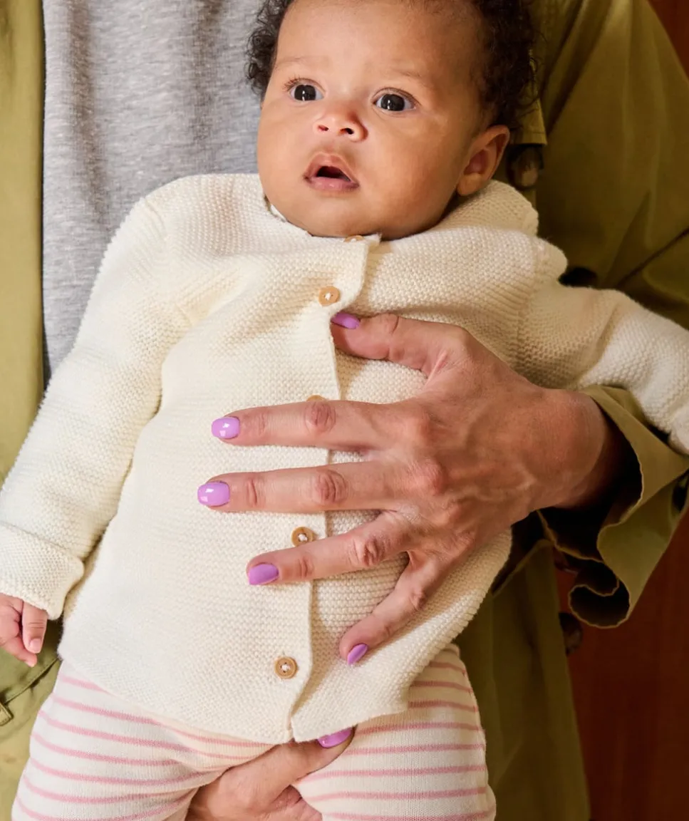 Gilet naissance fille en coton blanc