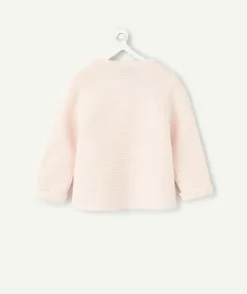 Gilet naissance fille en maille rose pâle
