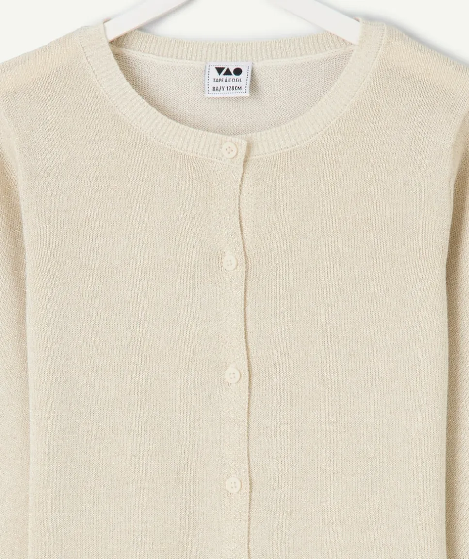 Gilet pour fille blanc col rond avec boutons