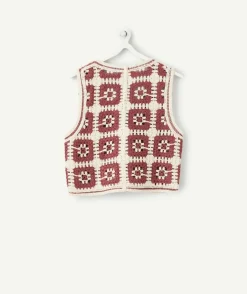 Gilet sans manches crochet fille écru