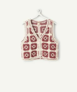 Gilet sans manches crochet fille écru