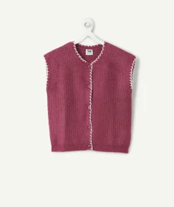Gilet sans manches fille en tricot bordeaux