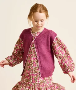 Gilet sans manches fille en tricot bordeaux