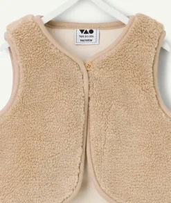 Gilet sans manches naissance garçon en sherpa beige