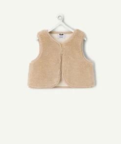 Gilet sans manches naissance garçon en sherpa beige