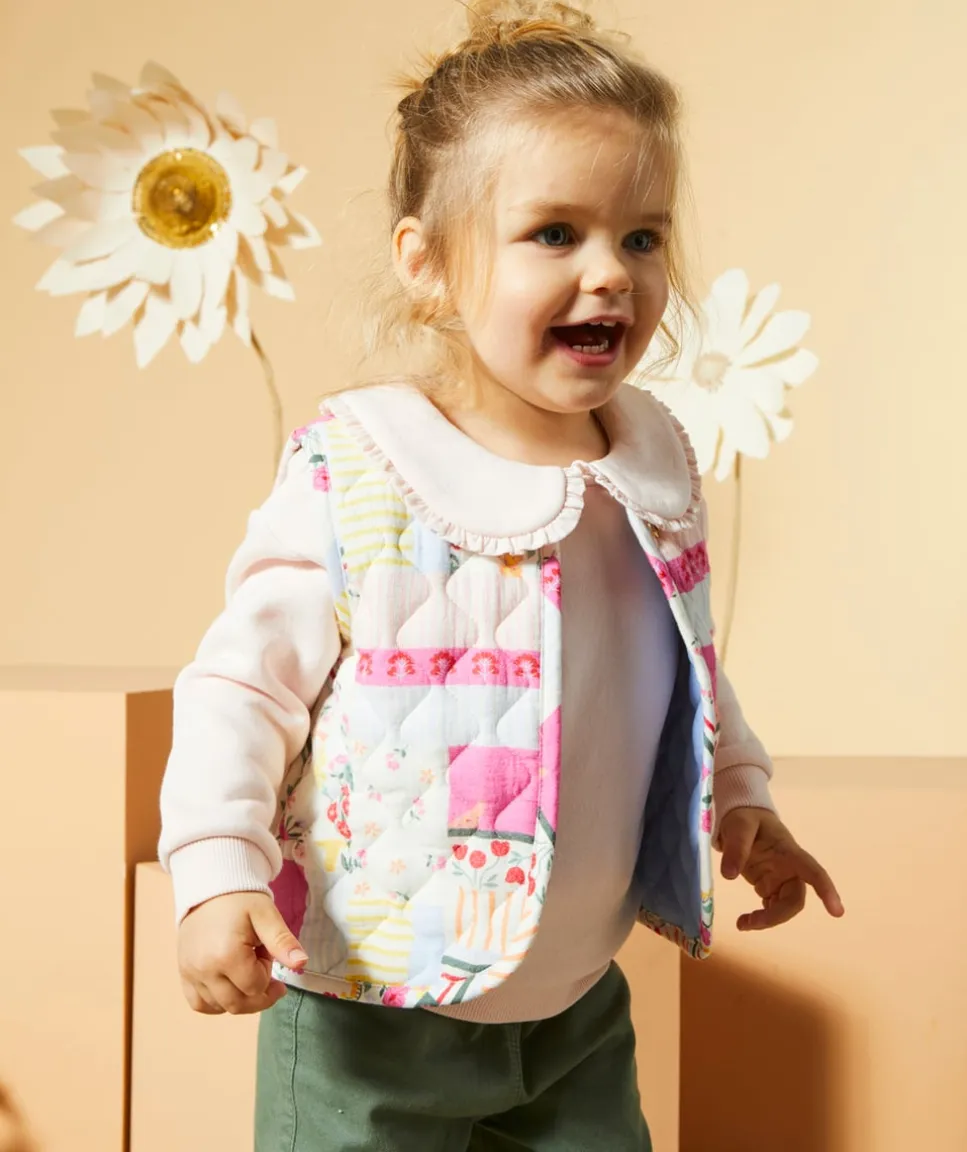 Gilet sans manches réversible bébé fille en rembourrage recyclé patchwork