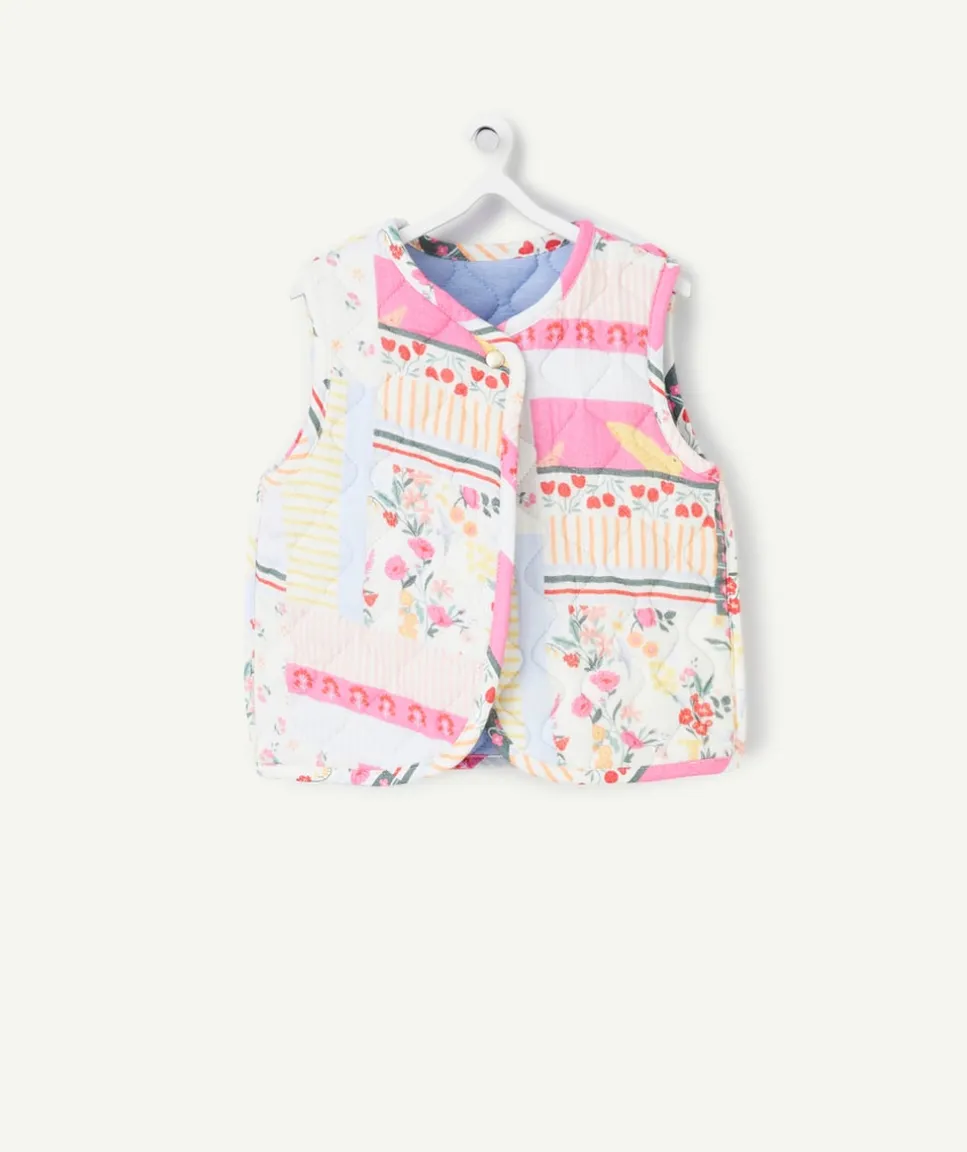 Gilet sans manches réversible bébé fille en rembourrage recyclé patchwork