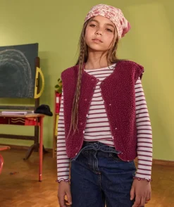 Gilet sherpa sans manches fille bordeaux réversible