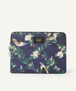 Housse pour tablette en fibres recyclées bleue et imprimée oiseaux