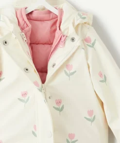 Imperméable 2 en 1 doudoune sans manches imprimé fleurs et rose