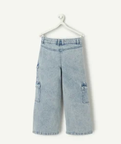 Jean cargo large denim bleu fille