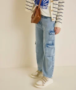 Jean cargo large denim bleu fille