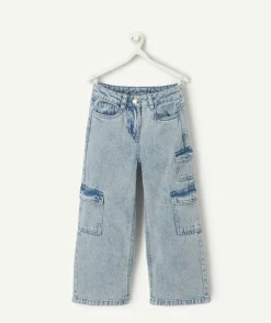 Jean cargo large denim bleu fille