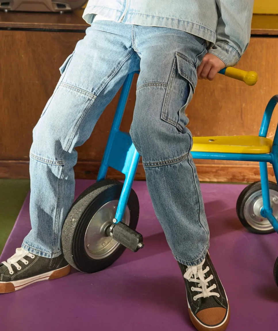 Jean droit cargo garçon en denim