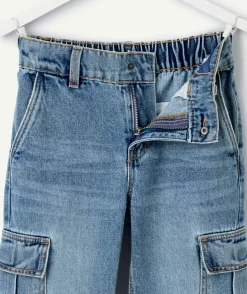 Jean droit cargo garçon en denim