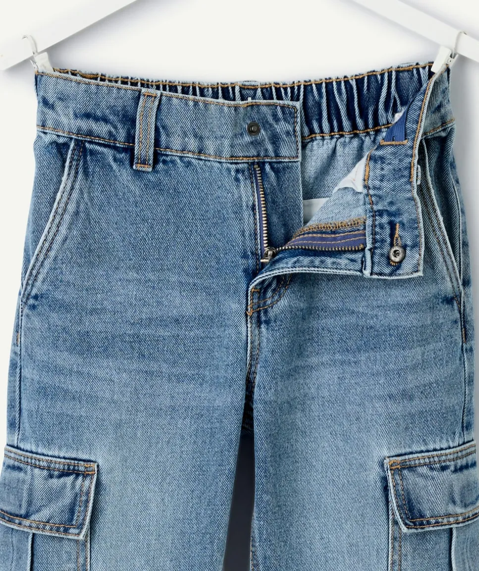 Jean droit cargo garçon en denim