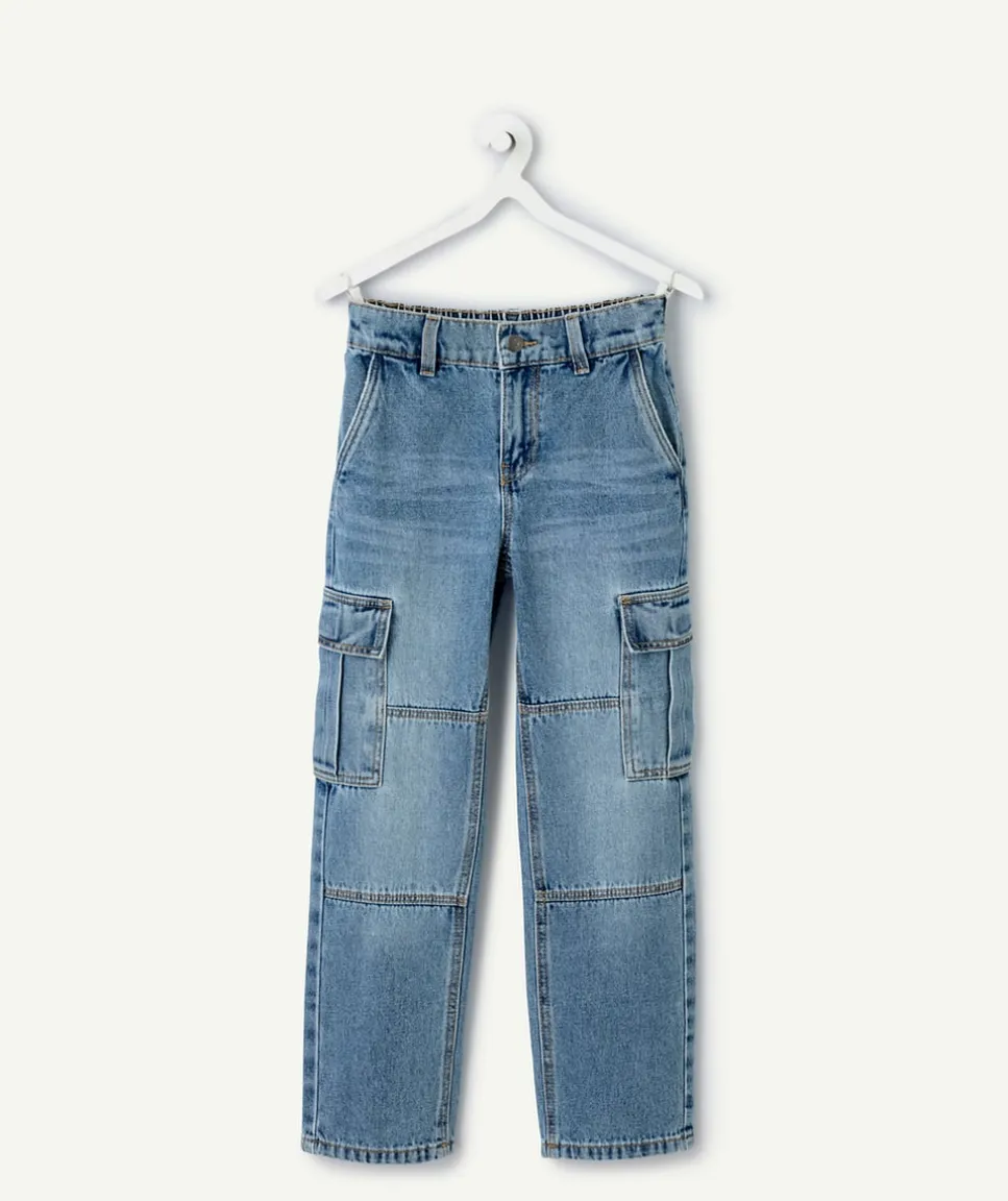 Jean droit cargo garçon en denim