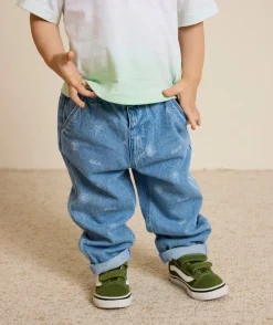 Jean enfant imprimé bleu élastique