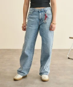 Jean fille baggy bleu delavé