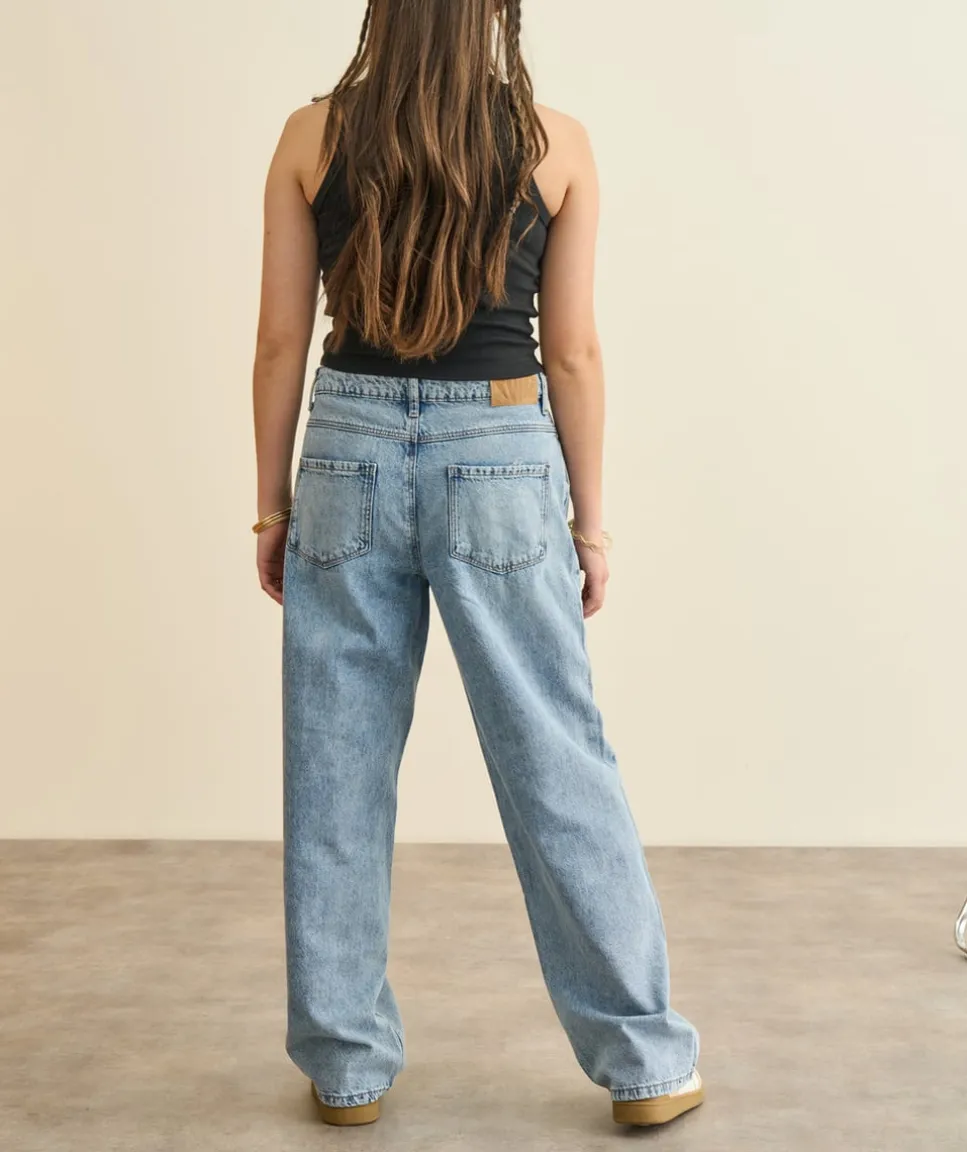 Jean fille baggy bleu delavé