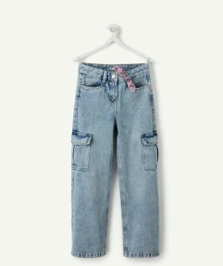 Jean fille cargo large denim clair