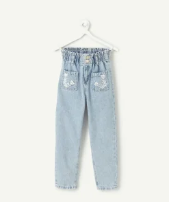 Jean fille droit bleu broderies