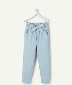 Jean fille fluide bleu avec ceinture