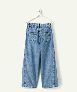 Jean fille large denim avec ceinture rose coeur