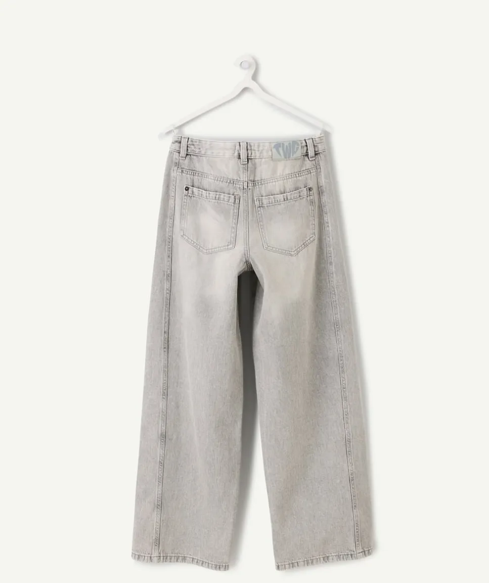 Jean fille large gris délavé