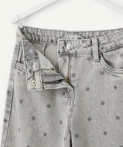 Jean fille large gris imprimé pois