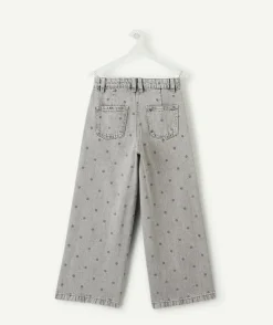 Jean fille large gris imprimé pois