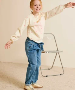 Jean fille mom denim bleu avec ceinture
