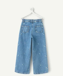 Jean fille wide leg bleu imprimé